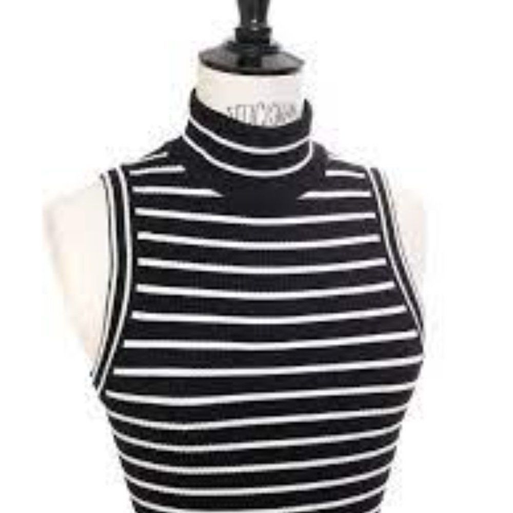VEUC Sz L MK Mock Neck Blk Ivy Stripe Sheath